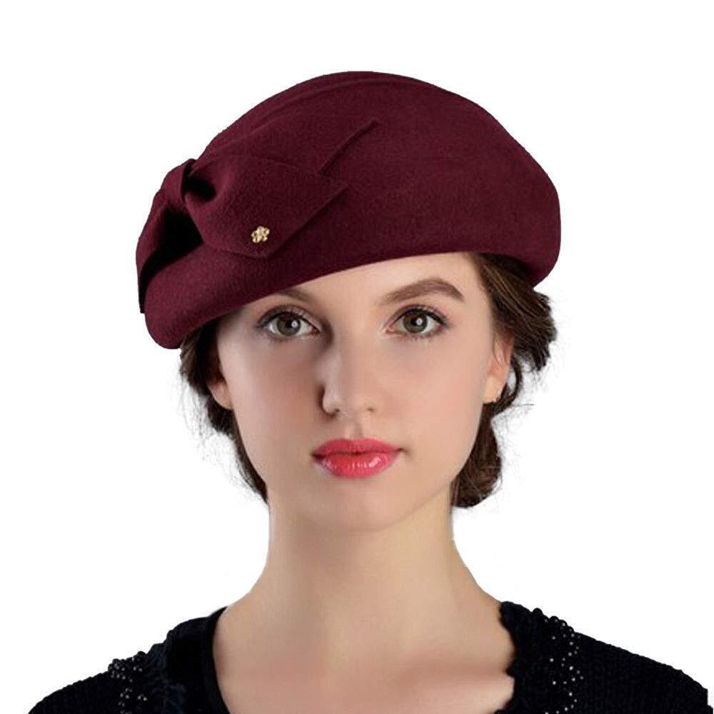 5779 Womens Wool Felt French Berets Bowler Hat Artist Boina Bowknot Cap